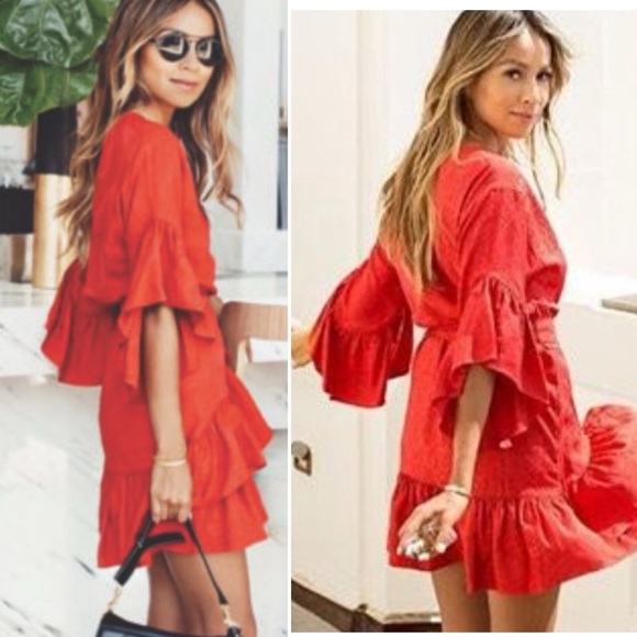 Maje Red Ruffled Mini Dress - Picture 12 of 13